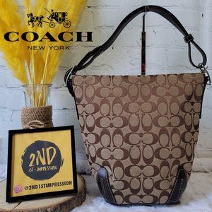 COACH 6076 Signature Jacquard Brown Canvas Bucket Shoulder Bag